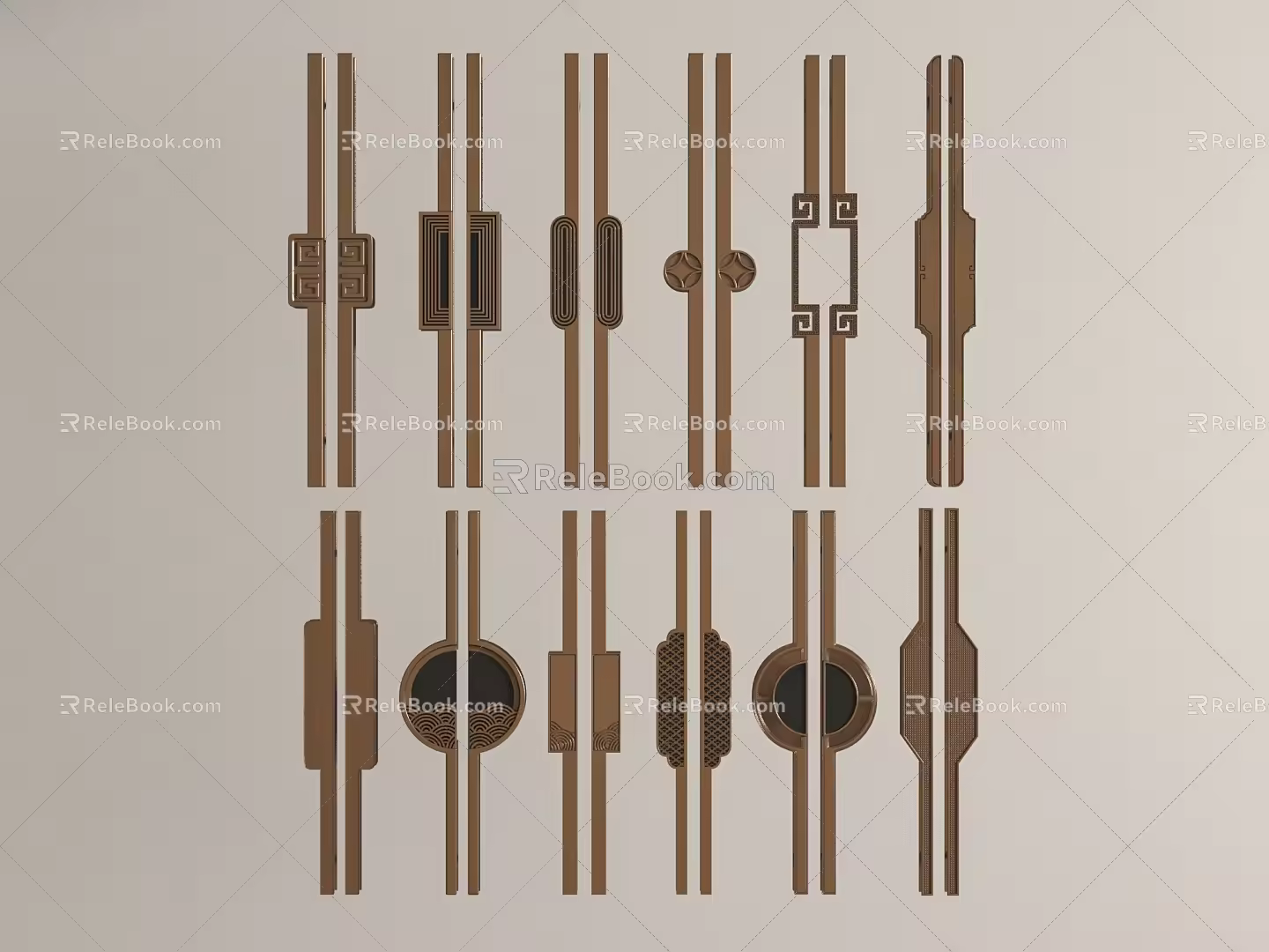 New Chinese Handle Metal Handle Hardware Door Handle 3d model