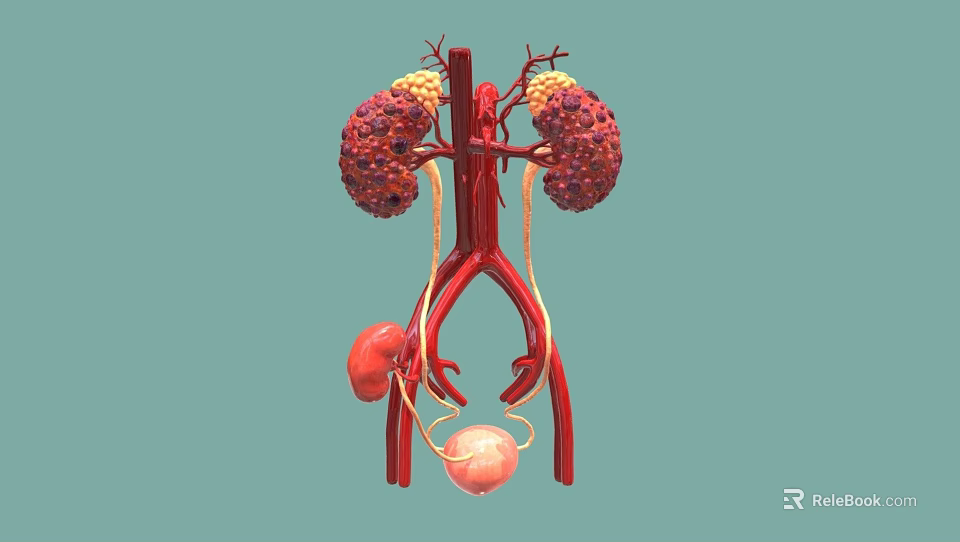 Anatomical Illustration Of Human Abdominal Organs With Kidneys Bladder And Blood Vessels 3d model 