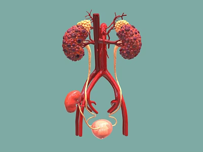 Anatomical Illustration Of Human Abdominal Organs With Kidneys Bladder And Blood Vessels 3d model