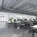 Modern Office Interior With Open Workstations Computers Office Chairs Green Plants And Exposed Ceiling Pipes