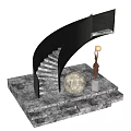 Elegant Modern Spiral Staircase With Black Railing White Steps Sculpture And Spherical Lamp