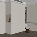 Modern White Built in Wardrobe With Open Shelves Countertop And Stool Lighting