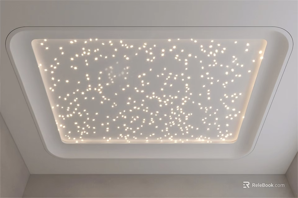 Modern Ceiling Design With Starry Small Lights And White Frame Illumination 3d model 