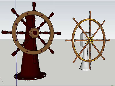Decorative Ship Wheel Ornament Set With Dark Brown And White Base Golden Accents 3d model