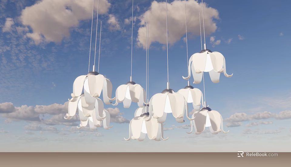 White Elephant Shaped Hanging Decorative Lights Against Blue Sky With Fluffy Clouds 3d model 