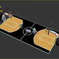 3D Basketball Court Model With Wooden Floor Hoops And Player Figures