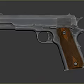 Classic Silver Metal Pistol With Brown Textured Grip And Sleek Finish