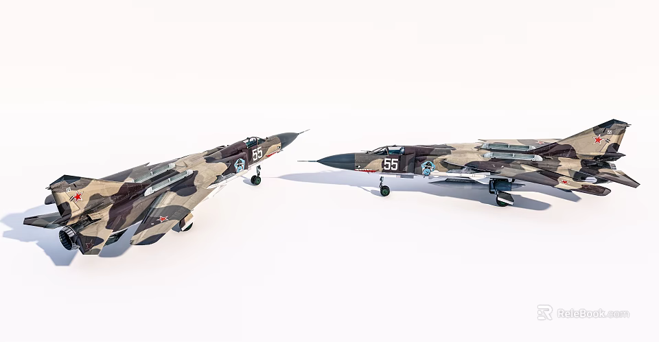 Military Fighter Jets With Camouflage Paint Number 55 And Extended Landing Gear 3d model 