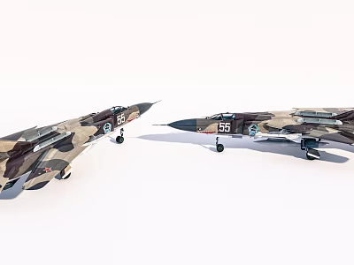 Military Fighter Jets With Camouflage Paint Number 55 And Extended Landing Gear 3d model