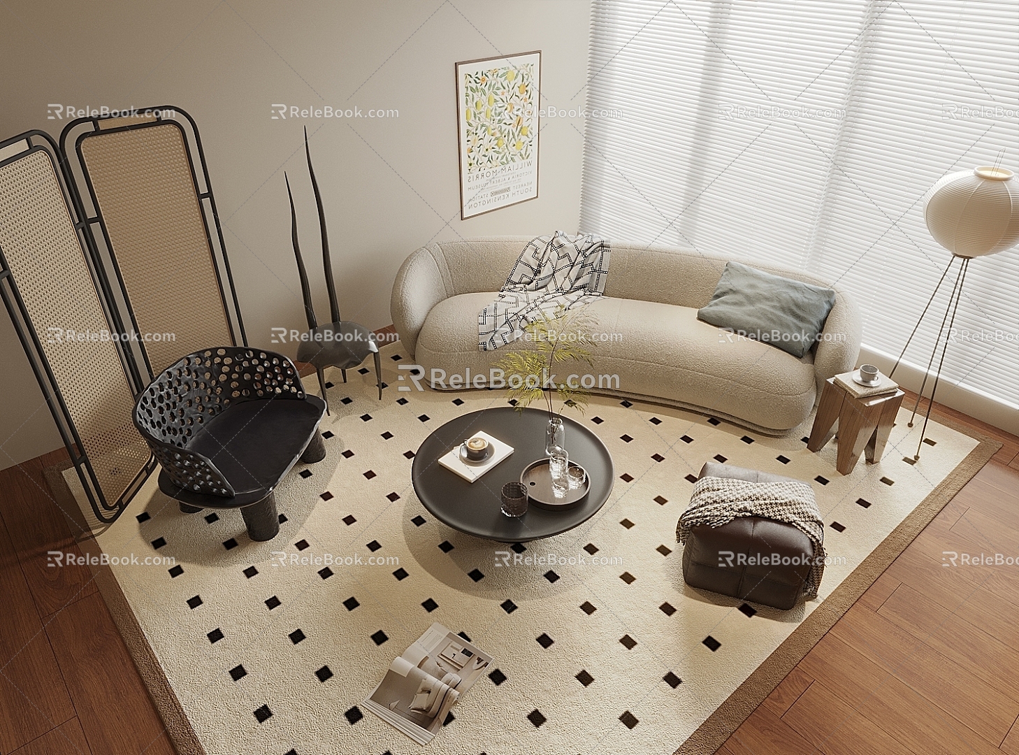 Mid-ancient style sofa coffee table combination leisure chair screen 3d model