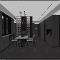 Modern Dining Living Room Interior Design With Dining Table Chairs Chandelier And Wine Rack