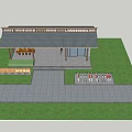 Traditional Post Station With Wooden Roof Stone Pavement Grass Area And Rest Seating