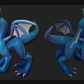 Blue Dragon 3D Figurine With White Horns Wings And White Tipped Claws