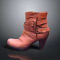 Stylish Brown Leather Ankle Boots With Buckled Straps And High Heel