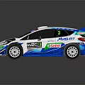 Ford Rally Racing Car With White Blue Green Livery And Abu Dhabi M Sport Logos