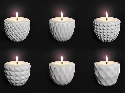 White Lit Candle Lamps With Various Textured Designs For Modern Home Decor 3d model