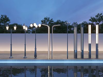 Modern Outdoor Lights With Various Designs For Garden And Park Decor 3d model