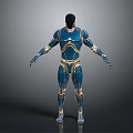 Game and Movie Character in Blue Armor With Golden Accents and Sci Fi Design