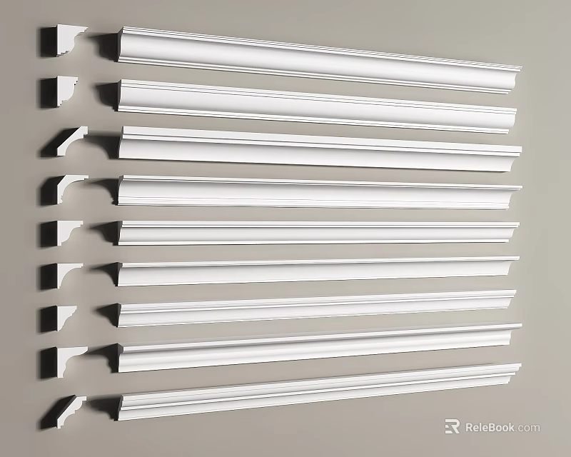 Variety Of White Gypsum Cornices For Decoration 3d model 