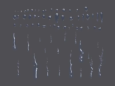 Water Drops Falling On Gray Background With Various Sizes And Shapes 3d model