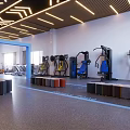 Modern Gym Interior Featuring Various Fitness Equipment And Bright Lighting