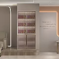 Elegant Modern SPA Sauna Interior With Curved Lighting Display Cabinet And Beige Lounge Chair