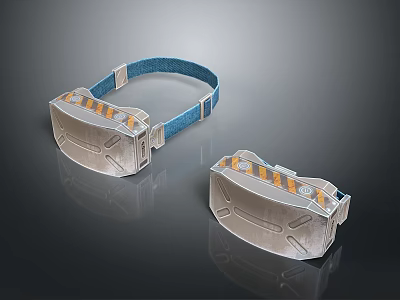 Modern Protective Goggles With Blue Strap Orange Stripes And Reflective Surface 3d model