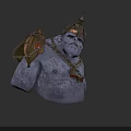 Gray Skinned Ogre Creature With Spiked Metal Helmet Carapace Shoulder And Chain Armor