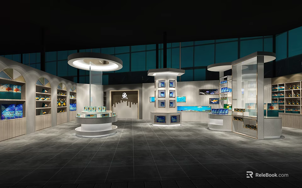 Modern Retail Store Interior With Display Cases Lighting And Product Displays 3d model 