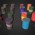 Various Colored Stacked Metal Barrels With Blue Red Green And White Hues