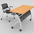 Modern Office Desk With Wooden Top White Metal Legs Rolling Casters And Mesh Chair