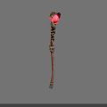 Elegant Enchanted Staff With Red Top Golden Decorations Chain Brown Shaft And Colored Accents