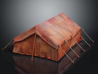 Brown Tent Shaped Furniture With Fabric Cover And Support Poles Structure 3d model
