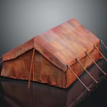 Brown Tent Shaped Furniture With Fabric Cover And Support Poles Structure