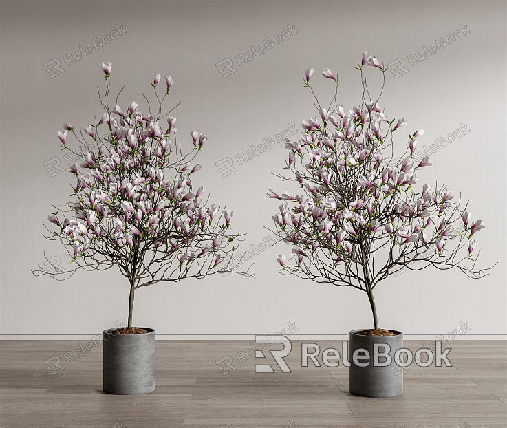 Modern potted peach blossom plant potted plant model