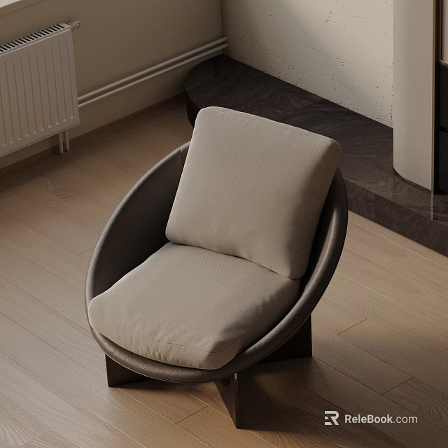 Beige Curved Accent Chair With Upholstered Seat In Modern Living Room Wooden Floor 3d model 