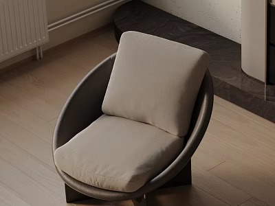 Beige Curved Accent Chair With Upholstered Seat In Modern Living Room Wooden Floor 3d model