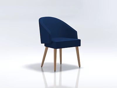 Comfortable Blue Fabric Single Chair With Wooden Legs And Modern Armrest Design 3d model