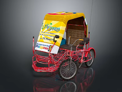 Vibrant Tricycle Featuring Red Frame Yellow Canopy And 3 Profiles Pizza Pasta Promotion 3d model