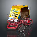 Vibrant Tricycle Featuring Red Frame Yellow Canopy And 3 Profiles Pizza Pasta Promotion