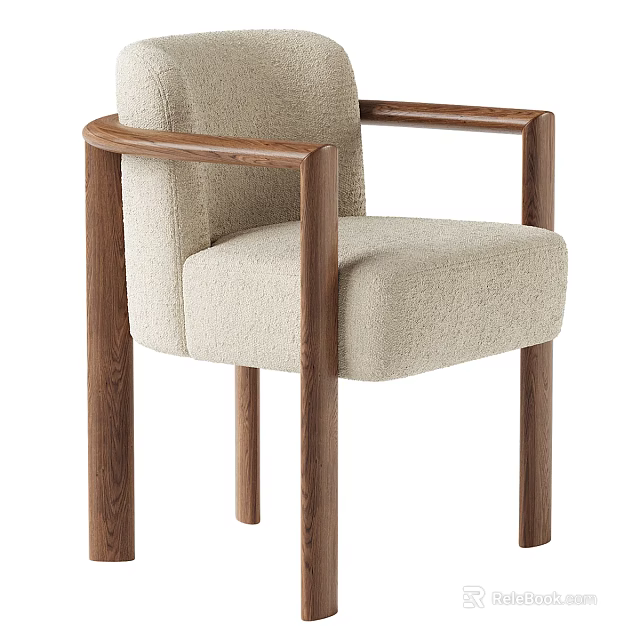 Stylish Modern Beige Upholstered Accent Chair With Wooden Armrests And Legs 3d model 