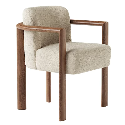 Stylish Modern Beige Upholstered Accent Chair With Wooden Armrests And Legs 3d model