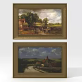 Two Framed Landscape Paintings With Classic Gold Frames And Country Scenery