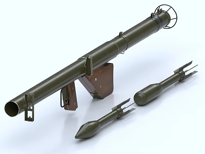 Green Military Rocket Launcher With Rocket Projectiles And Metal Mounting Stand 3d model