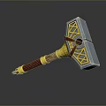 Silver Metal Head Hammer With Red Yellow Wrapped Handle And Geometric Patterns