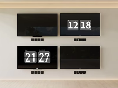 Four Televisions Mounted On Wall With Digital Displays 3d model
