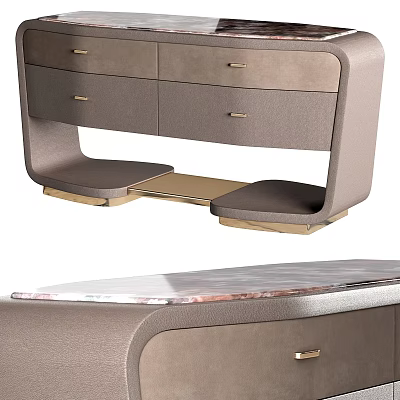 Elegant Modern Chest of Drawers With Leather Upholstered Panels And Gold Metal Base 3d model