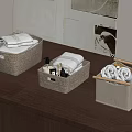 Natural Fabric Storage Baskets For Organizing Towels And Toiletries On Bathroom Countertop