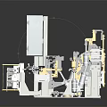 Industrial Automated Equipment With Multiple Robotic Arms Control Panel And Yellow White Components