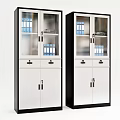 Modern Bookcase With Glass Doors Blue Folders White And Black Cabinets